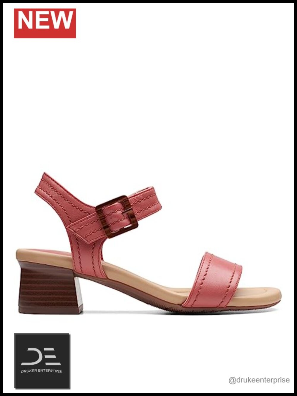Clarks Heeled Sandals Block Heel Leather Ankle Strap Open Toe 45mm